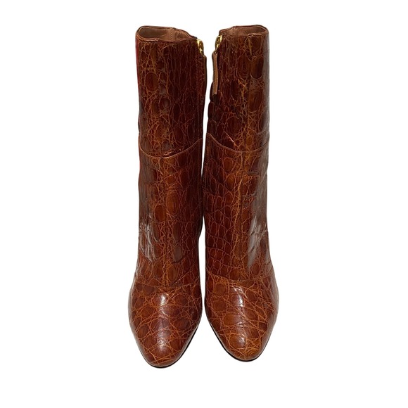 Giuseppe Zanotti Women's Croc Embossed Leather Heeled Ankle Boots Mob Wife Luxe - Picture 2 of 9